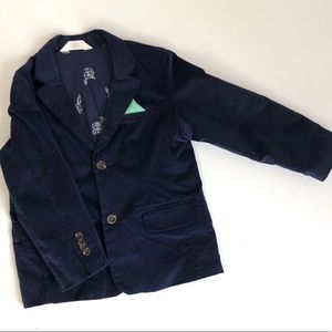 Navy blue velour sports jacket with pocket square